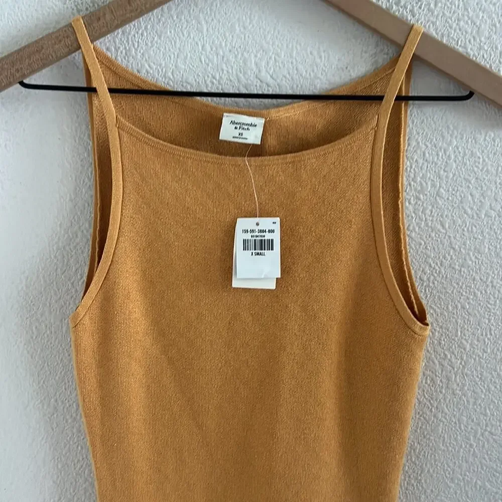 NWT Abercrombie & Fitch Golden Mustard High Neck Stretchy Dress XS - Picture 3 of 6